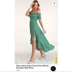 Green Floral Print Off-the-Shoulder Midi Dress